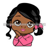 Cute Little Afro Girl Student Portrait Kindergarten Pink Ribbon Pigtails Hairstyle SVG JPG PNG Vector Clipart Cricut Silhouette Cut Cutting