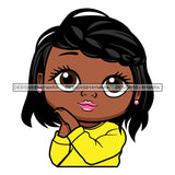 Cute Little Afro Girl Student Portrait Kindergarten Yellow Sweater Wavy Hairstyle SVG JPG PNG Vector Clipart Cricut Silhouette Cut Cutting