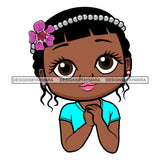 Cute Little Afro Girl Student Portrait Kindergarten Flower Pearls Headband Wavy Hairstyle SVG JPG PNG Vector Clipart Cricut Silhouette Cut Cutting