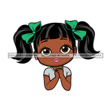 Cute Little Afro Girl Student Portrait Kindergarten Green Ribbons Pigtails Hairstyle SVG JPG PNG Vector Clipart Cricut Silhouette Cut Cutting