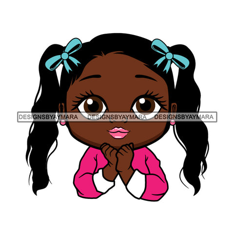 Cute Little Afro Girl Student Portrait Kindergarten Ribbons Pigtails Hairstyle SVG JPG PNG Vector Clipart Cricut Silhouette Cut Cutting