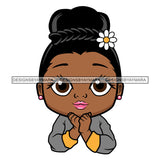 Cute Little Afro Girl Student Portrait Kindergarten Flower Updo Hairstyle SVG JPG PNG Vector Clipart Cricut Silhouette Cut Cutting