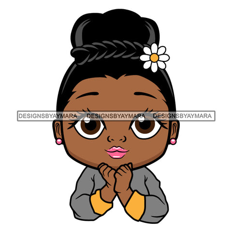 Cute Little Afro Girl Student Portrait Kindergarten Flower Updo Hairstyle SVG JPG PNG Vector Clipart Cricut Silhouette Cut Cutting