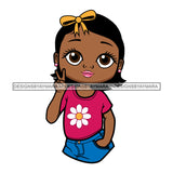 Cute Little Afro Girl Student Kindergarten Peace Sign Ribbon Straight Hairstyle SVG JPG PNG Vector Clipart Cricut Silhouette Cut Cutting