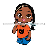 Cute Little Afro Girl Student Kindergarten Peace Sign Side Braid Hairstyle SVG JPG PNG Vector Clipart Cricut Silhouette Cut Cutting