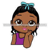 Cute Little Afro Girl Student Portrait Kindergarten Ribbon Short Wavy Hairstyle SVG JPG PNG Vector Clipart Cricut Silhouette Cut Cutting