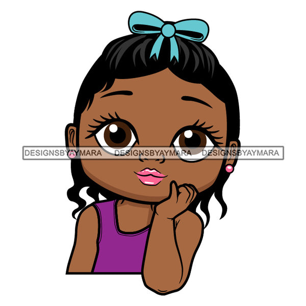 Cute Little Afro Girl Student Portrait Kindergarten Ribbon Short Wavy Hairstyle SVG JPG PNG Vector Clipart Cricut Silhouette Cut Cutting