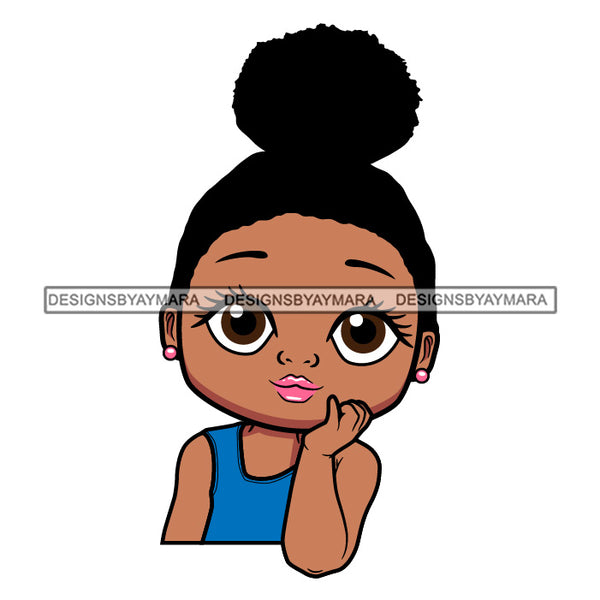 Cute Little Afro Girl Student Portrait Kindergarten Afro Bun Hairstyle SVG JPG PNG Vector Clipart Cricut Silhouette Cut Cutting