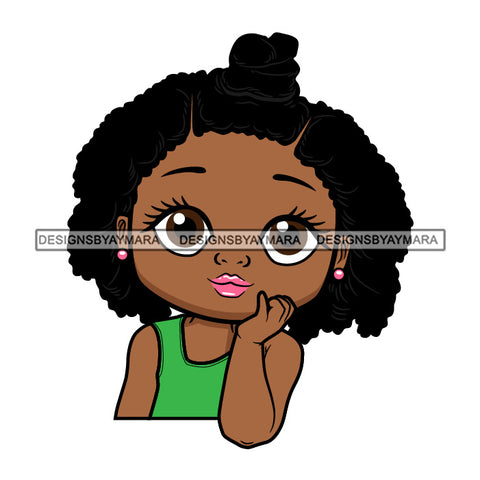 Cute Little Afro Girl Student Portrait Kindergarten Bantu Knot Curly Hairstyle SVG JPG PNG Vector Clipart Cricut Silhouette Cut Cutting