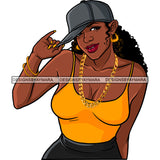 Sexy Afro Beauty Rapper Baseball Cap Yellow Tank Top Gold Chain Necklace Fashion Style SVG JPG PNG Vector Clipart Cricut Silhouette Cut Cutting