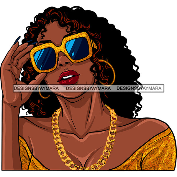 Sexy Afro Beauty Rapper Wearing Sunglasses Gold Chain Necklace Fashion Style SVG JPG PNG Vector Clipart Cricut Silhouette Cut Cutting