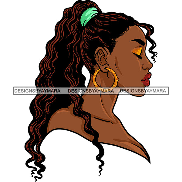 Sexy Afro Beauty Rapper Profile Urban Street Hoop Earrings Long Ponytail Hairstyle SVG JPG PNG Vector Clipart Cricut Silhouette Cut Cutting