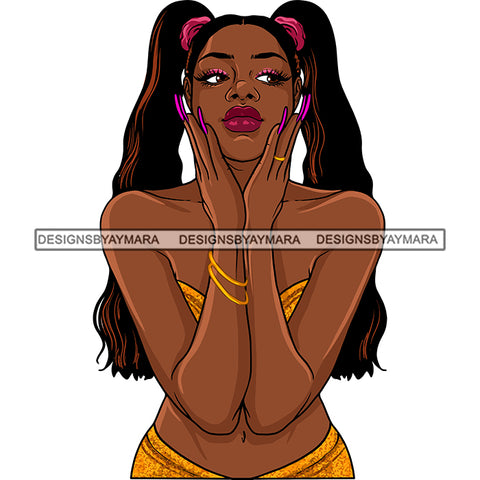 Sexy Afro Beauty Rapper Urban Street Two Piece Bikini Long Pigtails Hairstyle SVG JPG PNG Vector Clipart Cricut Silhouette Cut Cutting