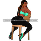 Sexy Curvy Afro Beauty Rapper Sitting Chair Smiling Long Braids Hairstyle Illustration SVG JPG PNG Vector Clipart Cricut Silhouette Cut Cutting