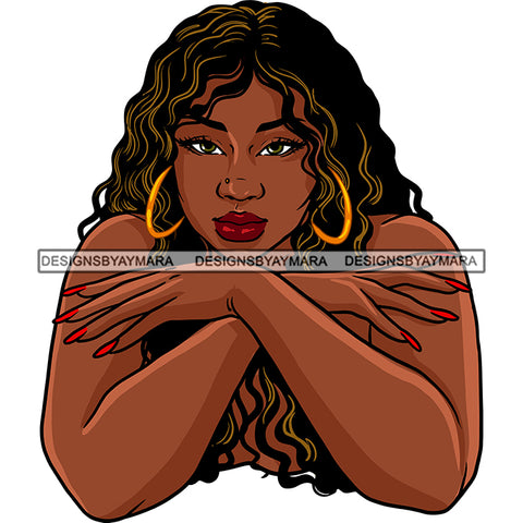 Sexy Afro Beauty Rapper Portrait Urban Street Hoop Earrings Long Wavy Hairstyle SVG JPG PNG Vector Clipart Cricut Silhouette Cut Cutting