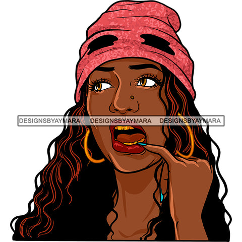 Sexy Afro Beauty Rapper Gangsta Rap Beanie Hoop Earrings Long Wavy Hairstyle SVG JPG PNG Vector Clipart Cricut Silhouette Cut Cutting