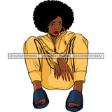 Sexy Afro Beauty Rapper Gangsta Rap Yellow Outfit Slide Sandals Puffy Afro Hairstyle SVG JPG PNG Vector Clipart Cricut Silhouette Cut Cutting