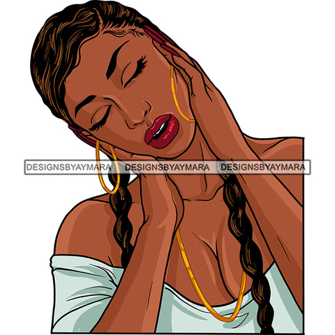 Sexy Afro Beauty Rapper Portrait Gangsta Rap Eyes Closed Braids Hairstyle SVG JPG PNG Vector Clipart Cricut Silhouette Cut Cutting