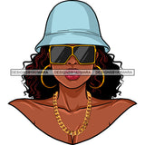 Sexy Afro Beauty Rapper Portrait Gangsta Rap Sunglasses Hat Chain Necklace Style SVG JPG PNG Vector Clipart Cricut Silhouette Cut Cutting