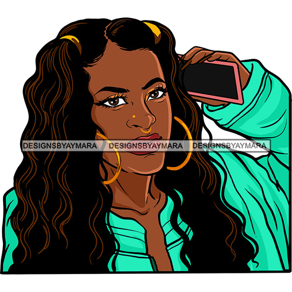 Sexy Afro Beauty Rapper Gangsta Rap Talking Cellphone Green Jacket Fashion Style SVG JPG PNG Vector Clipart Cricut Silhouette Cut Cutting