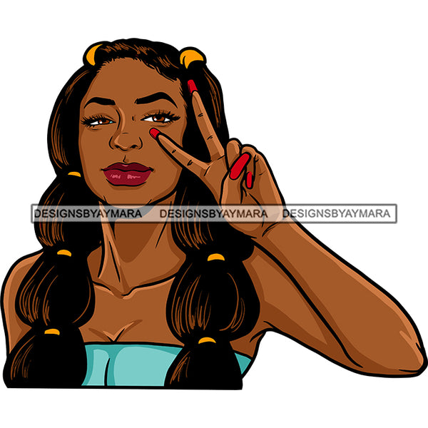 Sexy Afro Beauty Rapper Gangsta Rap Showing V Sign Gesture Fingers SVG JPG PNG Vector Clipart Cricut Silhouette Cut Cutting