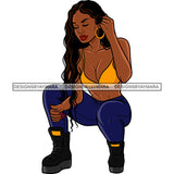Sexy Afro Beauty Rapper Squatting Gangsta Rap Yellow Bikini Top Blue Leggings Style SVG JPG PNG Vector Clipart Cricut Silhouette Cut Cutting
