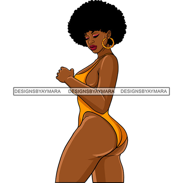 Sexy Afro Curvy Beauty Rapper Gangsta Rap Yellow Bathing Suit Puffy Afro Hairstyle SVG JPG PNG Vector Clipart Cricut Silhouette Cut Cutting