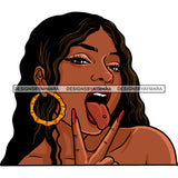 Sexy Afro Beauty Rapper Portrait Gangsta Rap Sticking Tongue Out Piercing V Sign SVG JPG PNG Vector Clipart Cricut Silhouette Cut Cutting