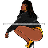 Sexy Afro Beauty Rapper Squatting Gangsta Rap Black Jacket Yellow Bikini Shoes Style SVG JPG PNG Vector Clipart Cricut Silhouette Cut Cutting