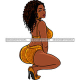 Sexy Afro Curvy Beauty Rapper Squatting Gangsta Rap Glitter Gold Metallic Outfit SVG JPG PNG Vector Clipart Cricut Silhouette Cut Cutting