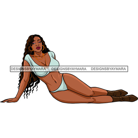 Sexy Afro Curvy Beauty Rapper Lying Down Gangsta Rap Boots Two Piece Bikini SVG JPG PNG Vector Clipart Cricut Silhouette Cut Cutting