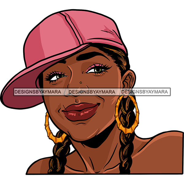 Sexy Afro Beauty Rapper Portrait Gangsta Rap Nose Piercing Baseball Cap Braids Style SVG JPG PNG Vector Clipart Cricut Silhouette Cut Cutting