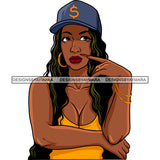 Sexy Afro Beauty Rapper Portrait Gangsta Rap Baseball Cap Dollar Sign Yellow Top Style SVG JPG PNG Vector Clipart Cricut Silhouette Cut Cutting