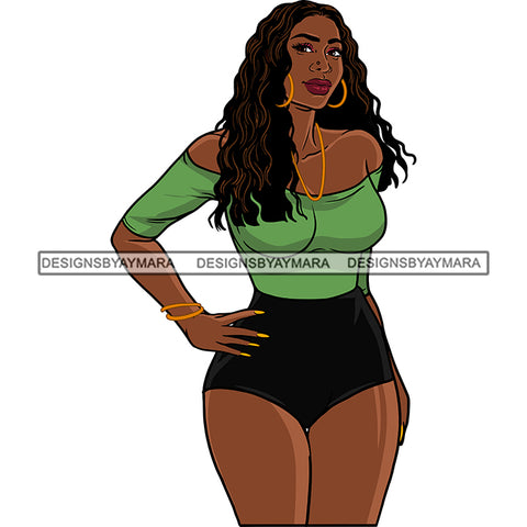 Sexy Afro Sensual Beauty Rapper Gangsta Rap Off Shoulder Green Top Fashion Style SVG JPG PNG Vector Clipart Cricut Silhouette Cut Cutting