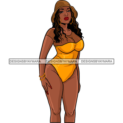 Sexy Afro Sensual Beauty Rapper Gangsta Rap Yellow Bodysuit Hat Fashion Style SVG JPG PNG Vector Clipart Cricut Silhouette Cut Cutting