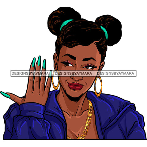 Sexy Afro Beauty Rapper Gangsta Rap Music Blue Jacket Afro Pigtails Hairstyle SVG JPG PNG Vector Clipart Cricut Silhouette Cut Cutting