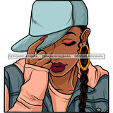 Sexy Afro Beauty Rapper Eyes Closed Gangsta Rap Music Baseball Cap Earrings Style SVG JPG PNG Vector Clipart Cricut Silhouette Cut Cutting