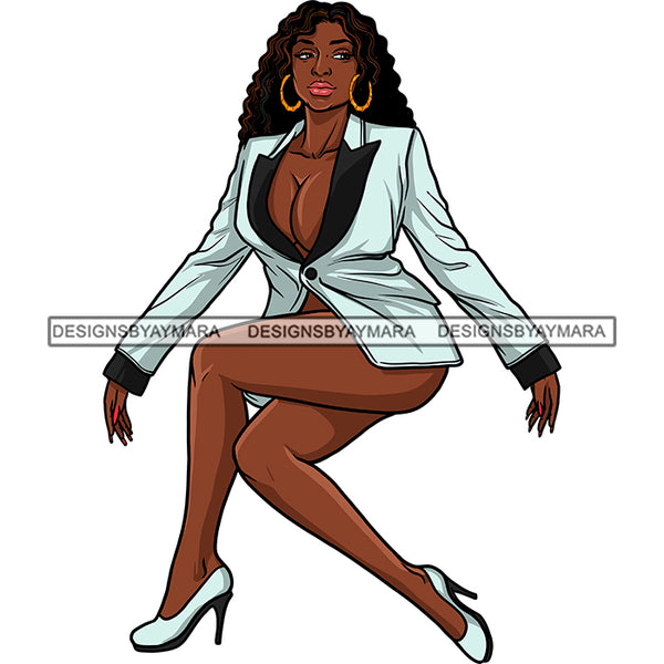 Sexy Afro Beauty Rapper Classy Gangsta Rap Music Wearing Suit Coat Fashion Style SVG JPG PNG Vector Clipart Cricut Silhouette Cut Cutting