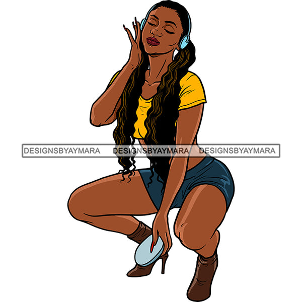 Sexy Afro Beauty Rapper Rap Music Yellow Top Shorts Ankle Booties Fashion Style SVG JPG PNG Vector Clipart Cricut Silhouette Cut Cutting