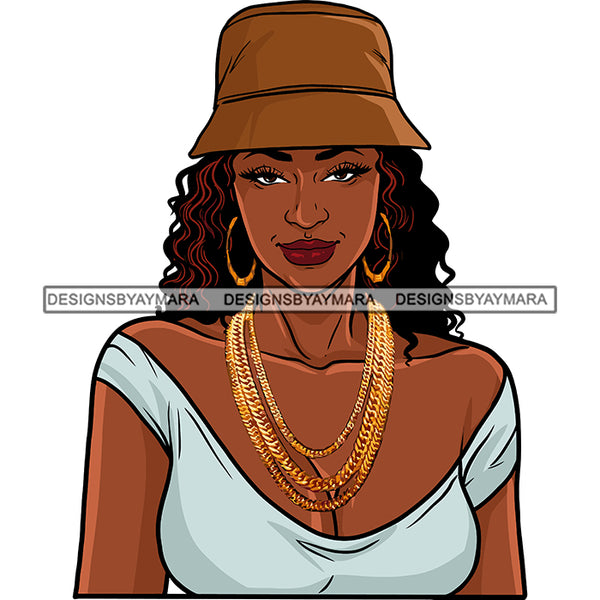 Sexy Afro Beauty Rapper Rap Music Off Shoulder Light Blue Top Hat Gold Chains Style SVG JPG PNG Vector Clipart Cricut Silhouette Cut Cutting