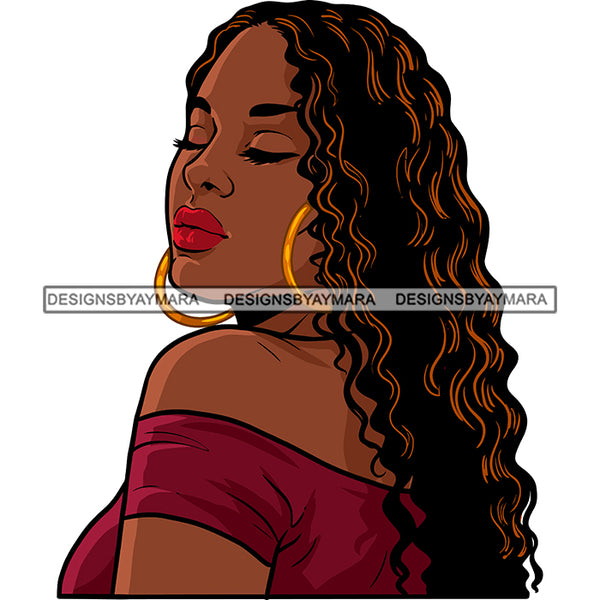 Sexy Afro Beauty Rapper Rap Music Off Shoulder Red Top Long Wavy Hairstyle SVG JPG PNG Vector Clipart Cricut Silhouette Cut Cutting