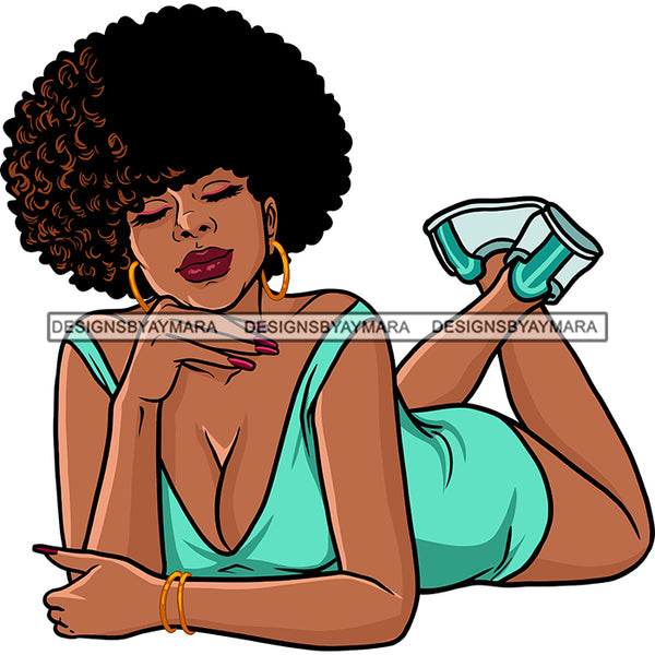 Sexy Afro Beauty Rapper Lying Down Wearing Short Dress Sneakers Puffy Afro Hairstyle SVG JPG PNG Vector Clipart Cricut Silhouette Cut Cutting