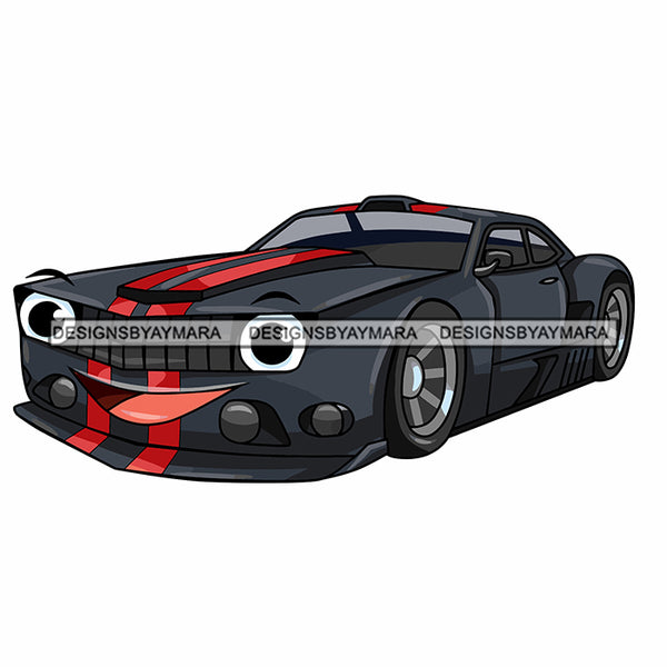 Beautiful Muscle Car Cartoon Character Caricature Automobile Illustration SVG JPG PNG Vector Clipart Cricut Silhouette Cut Cutting
