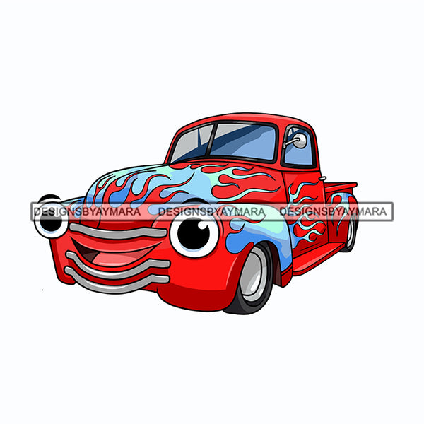 Muscle Truck Cartoon Character Old School Vintage Automobile Illustration SVG JPG PNG Vector Clipart Cricut Silhouette Cut Cutting