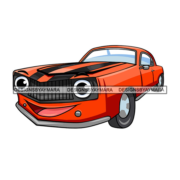 Muscle Car Cartoon Character Old School Automobile Speed Machine Illustration SVG JPG PNG Vector Clipart Cricut Silhouette Cut Cutting