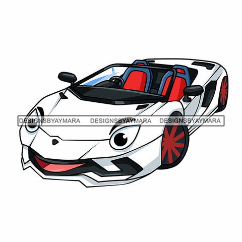 Sport Car Cartoon Character Fast Automobile Expensive Machine Illustration SVG JPG PNG Vector Clipart Cricut Silhouette Cut Cutting