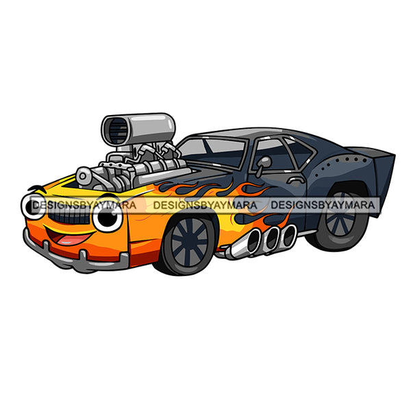 Muscle Car Blower Cartoon Character Old School Speed Race Illustration SVG JPG PNG Vector Clipart Cricut Silhouette Cut Cutting