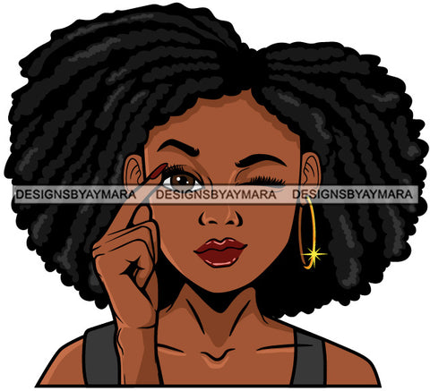 Cute Lola Winking Sign Language Communication Gesture Puffy Afro Twist Hairstyle SVG JPG PNG Vector Clipart Cricut Silhouette Cut Cutting