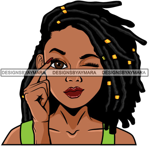 Cute Lola Winking Sign Language Communication Gesture Dreadlock Hairstyle SVG JPG PNG Vector Clipart Cricut Silhouette Cut Cutting