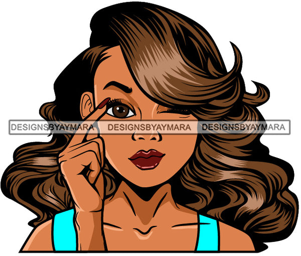 Cute Lola Winking Sign Language Communication Gesture Long Wavy Hairstyle SVG JPG PNG Vector Clipart Cricut Silhouette Cut Cutting